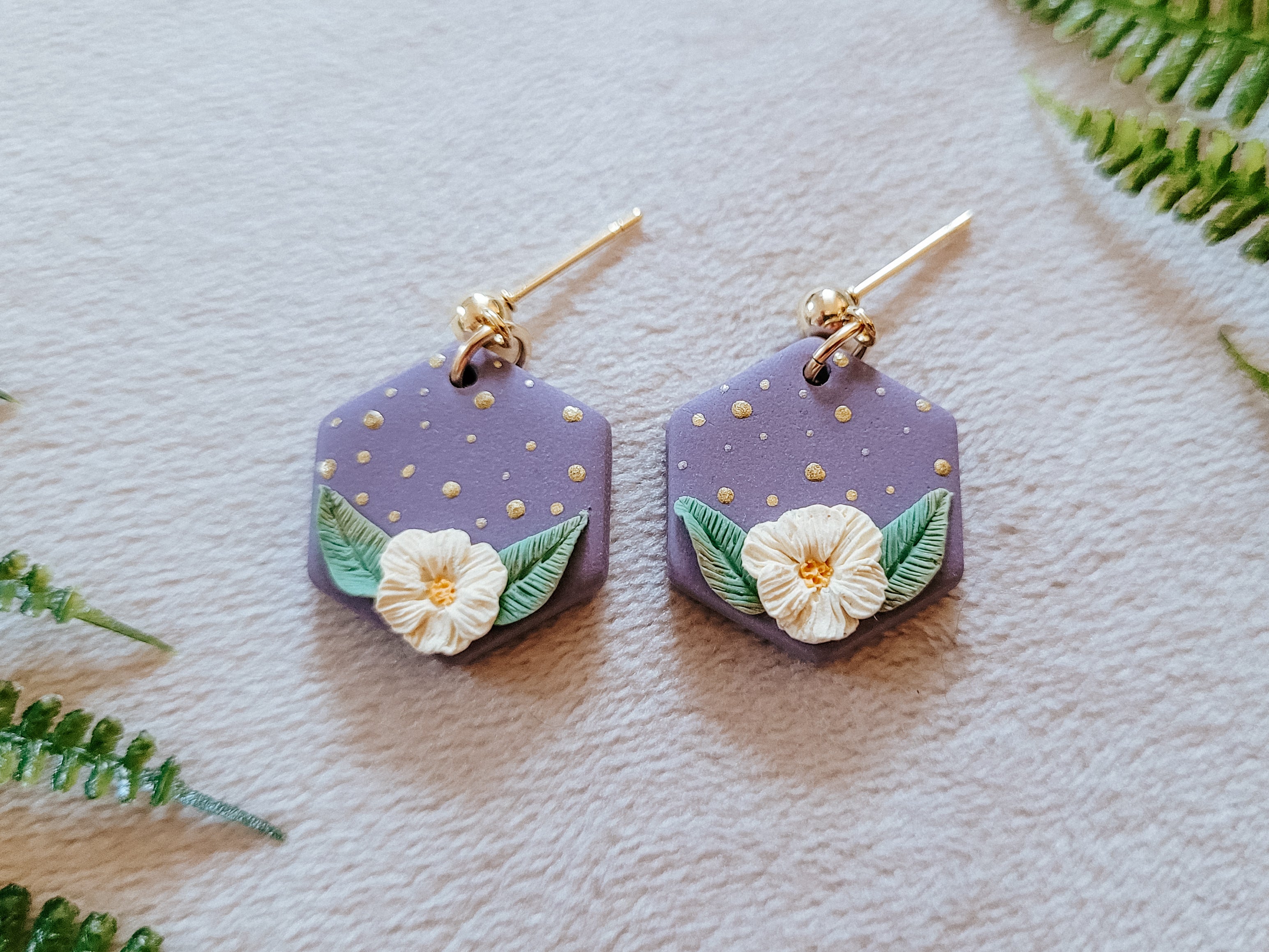 Dainty Floral Hexagon Earrings