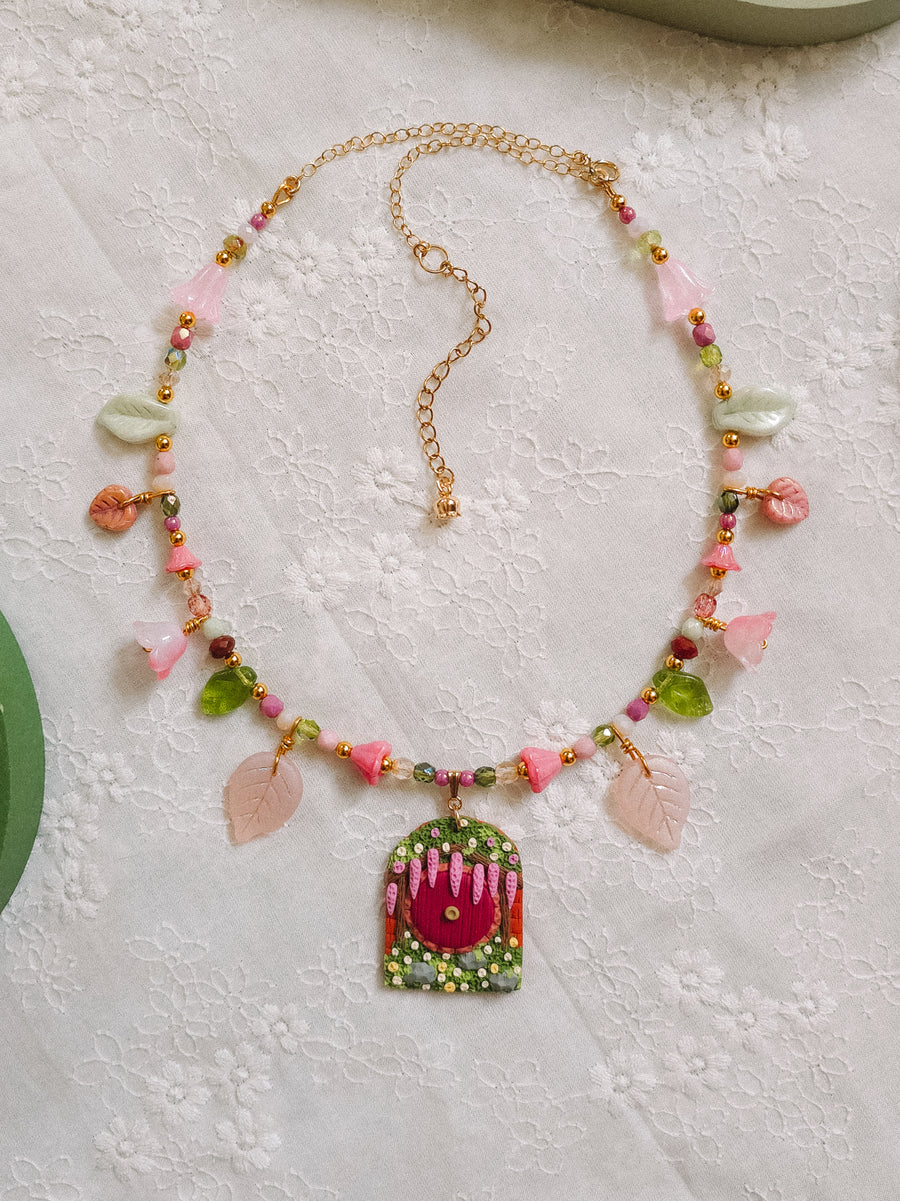 Maroon Door Glass Beaded Chain Necklace