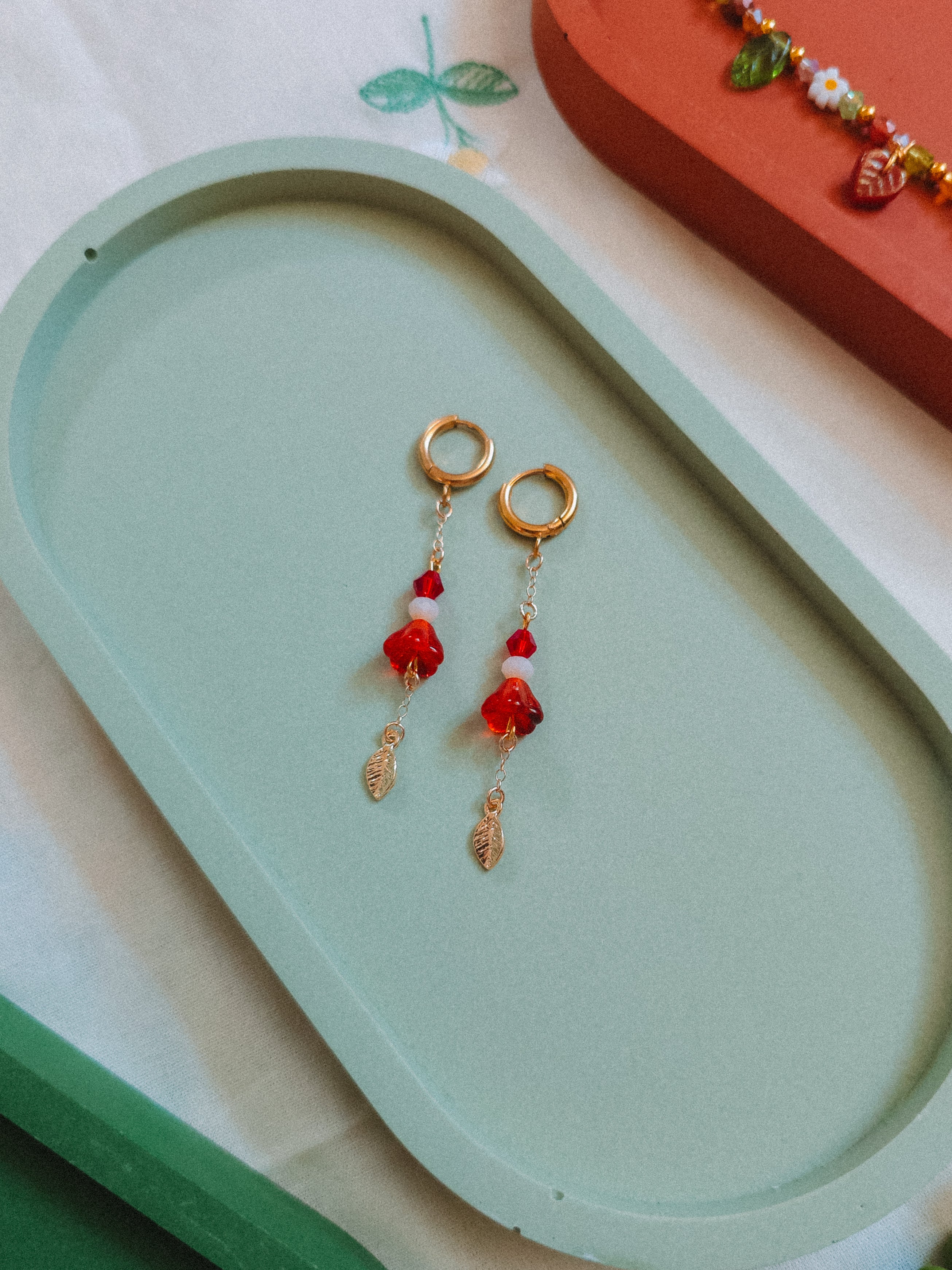 Red Flower Dangle Earrings (for Mushroom necklaces)