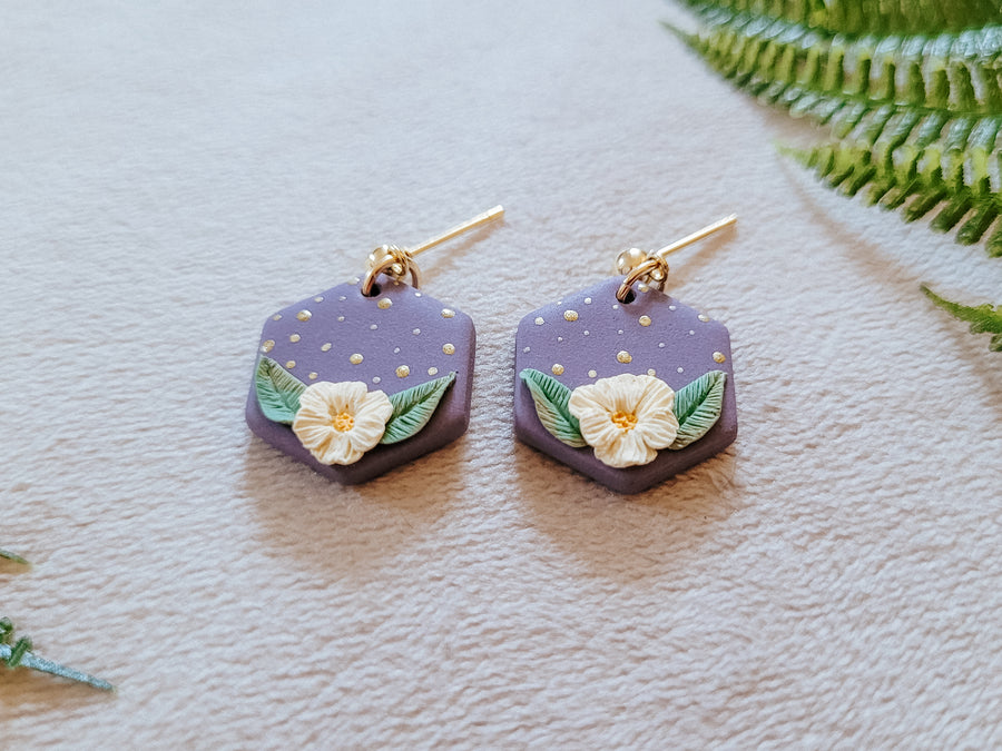 Dainty Floral Hexagon Earrings