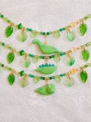 Grass Green Dino Glass Beaded Chain Necklaces