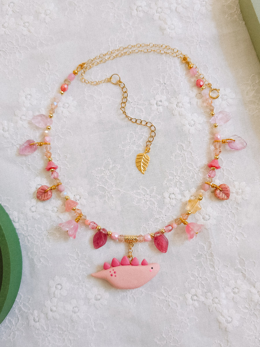Pink Dino Glass Beaded Chain Necklaces