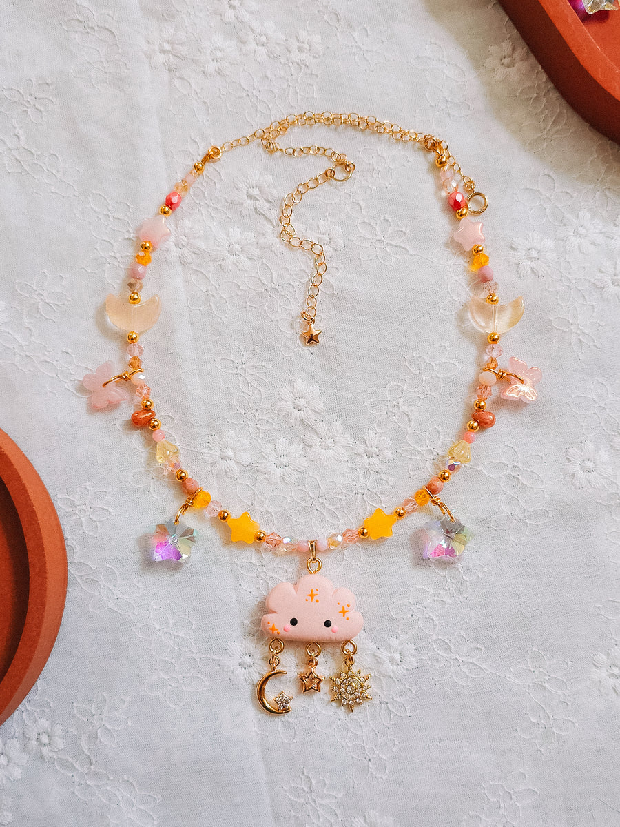 Sunset Cloud Glass Beaded Chain Necklace
