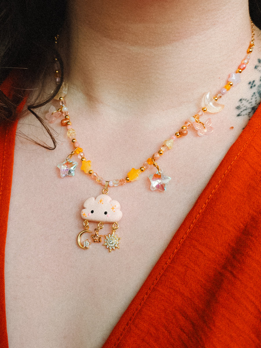 Sunset Cloud Glass Beaded Chain Necklace