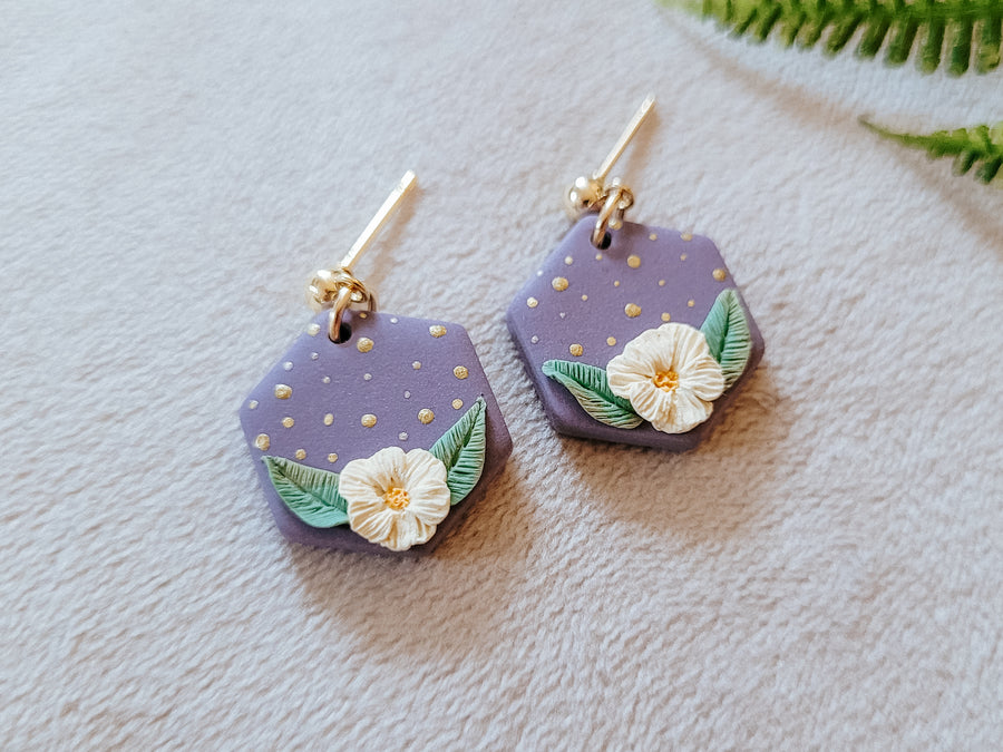 Dainty Floral Hexagon Earrings