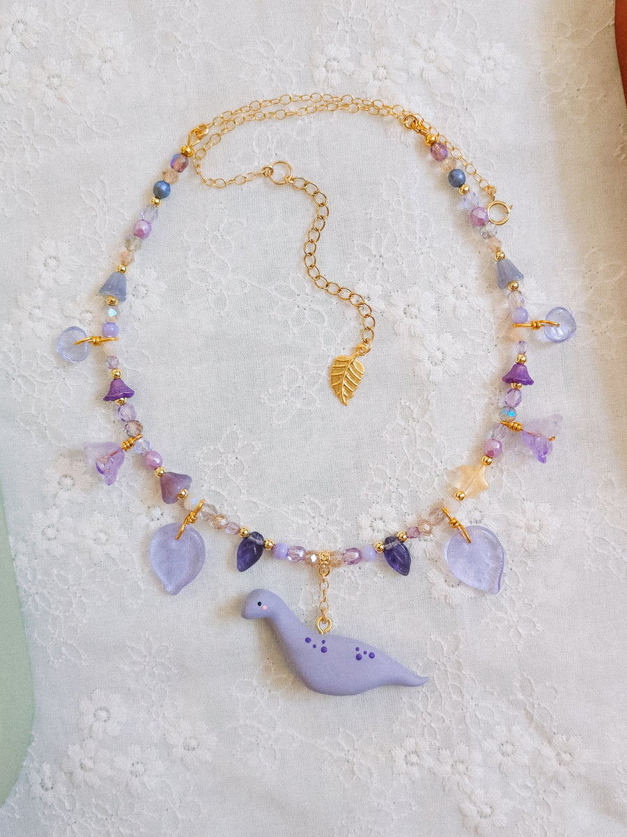 Lilac Dino Glass Beaded Chain Necklaces