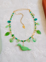 Grass Green Dino Glass Beaded Chain Necklaces