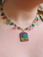 Teal Door Glass Beaded Chain Necklace