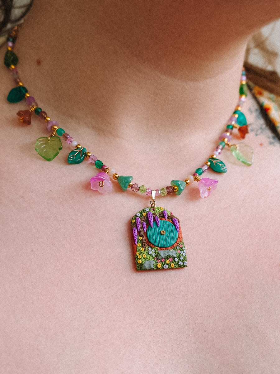 Teal Door Glass Beaded Chain Necklace