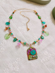 Teal Door Glass Beaded Chain Necklace