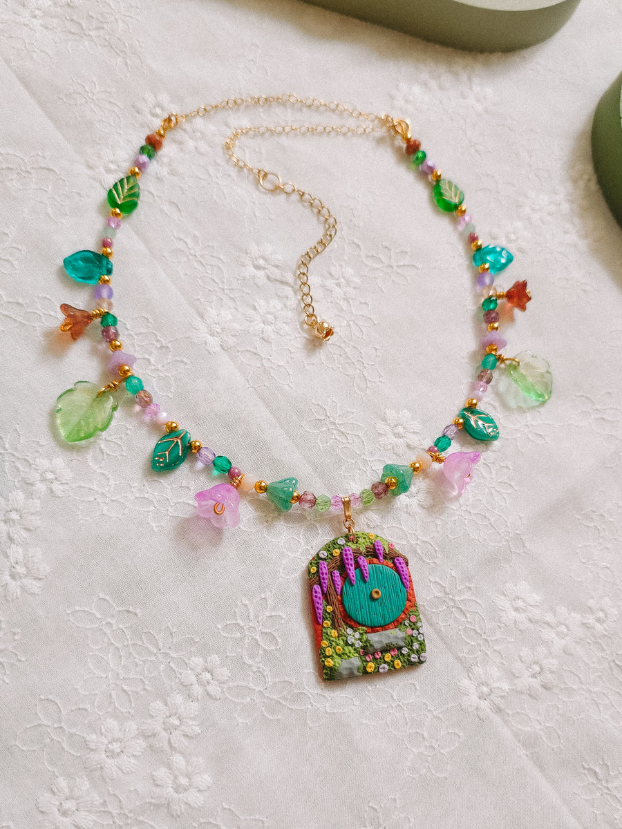 Teal Door Glass Beaded Chain Necklace