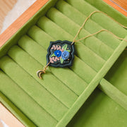 Floral Frame Necklace with Moon Charm