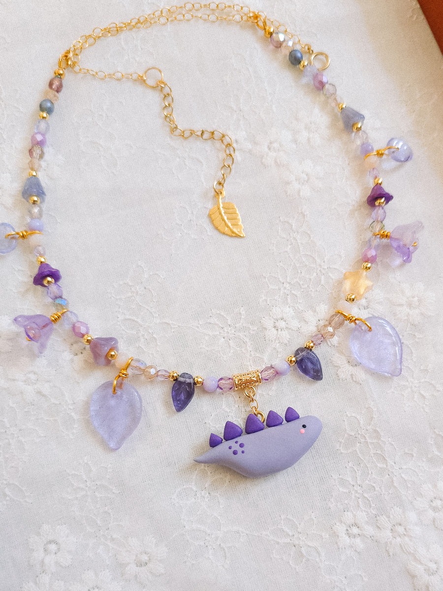 Lilac Dino Glass Beaded Chain Necklaces