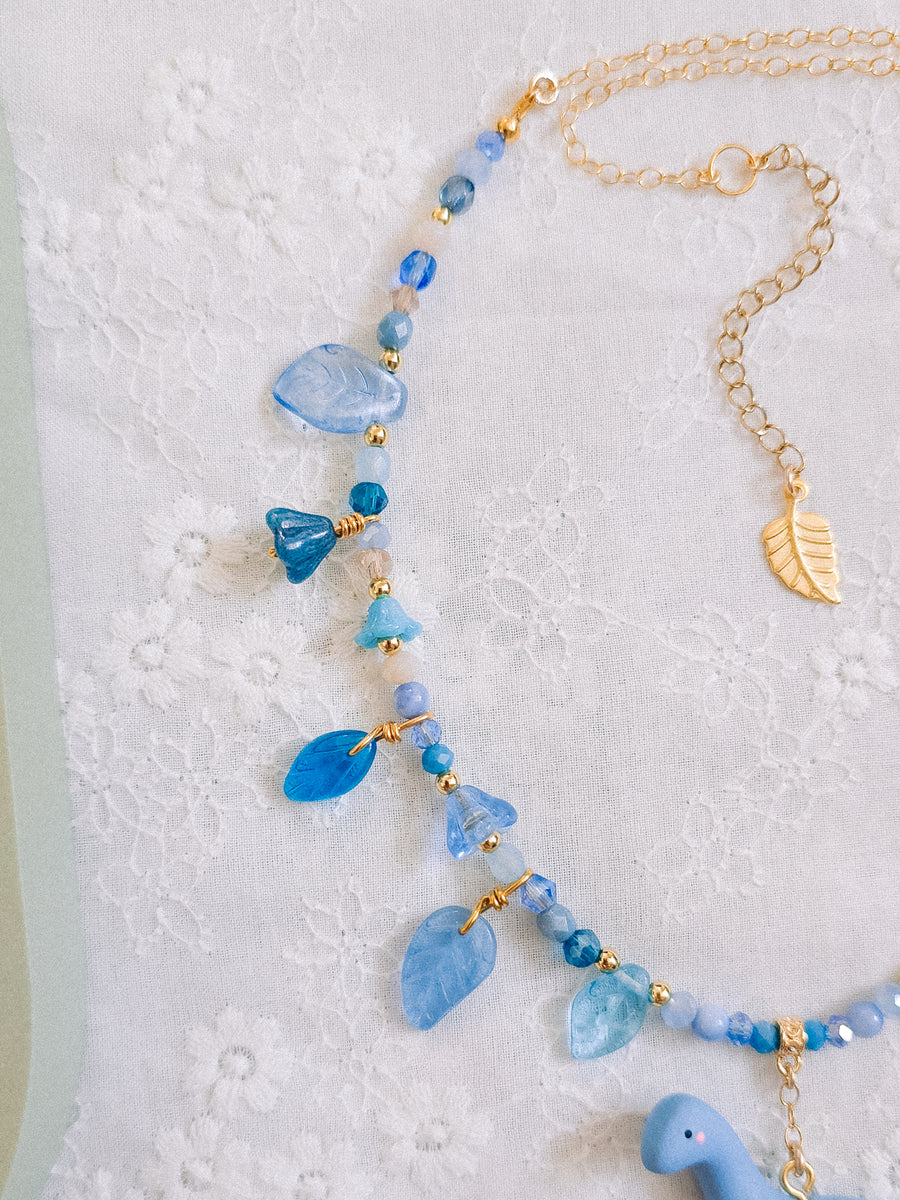 Blue Dino Glass Beaded Chain Necklaces