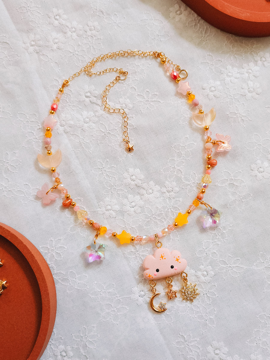 Sunset Cloud Glass Beaded Chain Necklace