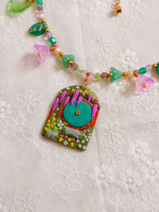 Teal Door Glass Beaded Chain Necklace