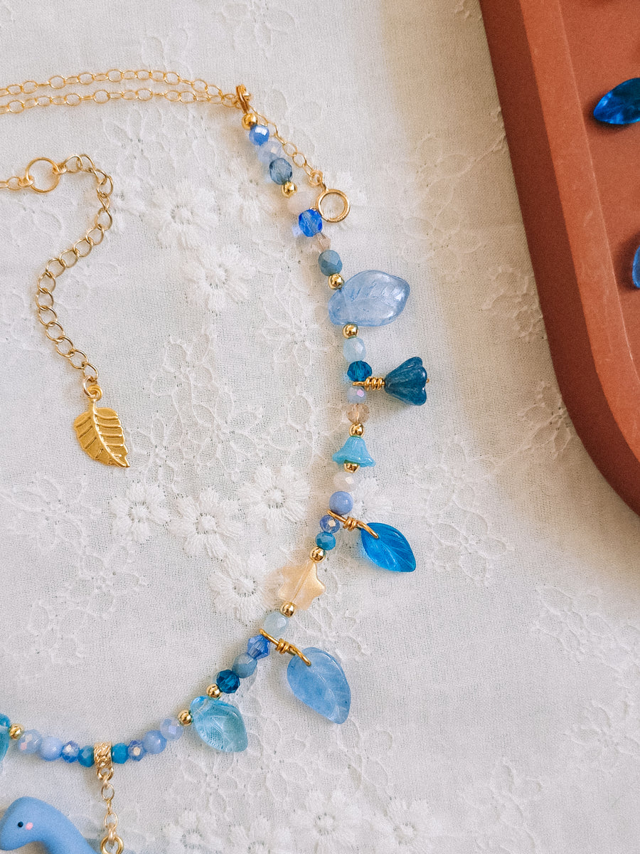 Blue Dino Glass Beaded Chain Necklaces