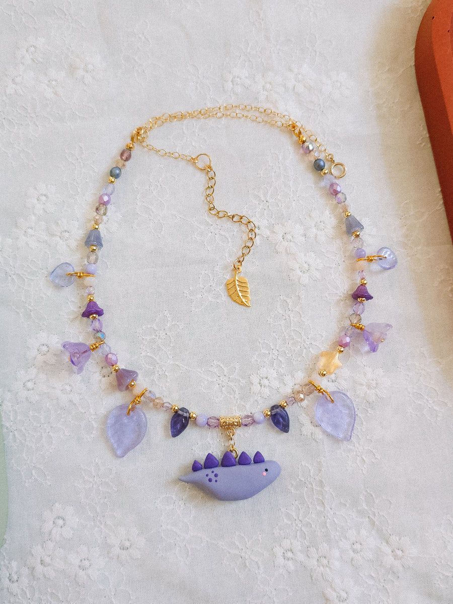 Lilac Dino Glass Beaded Chain Necklaces