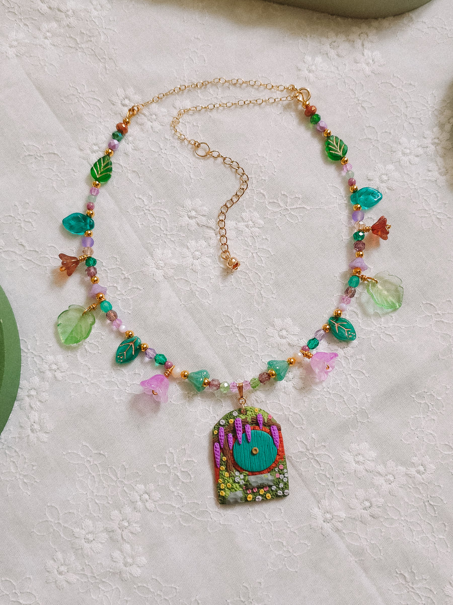 Teal Door Glass Beaded Chain Necklace