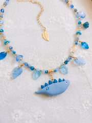 Blue Dino Glass Beaded Chain Necklaces