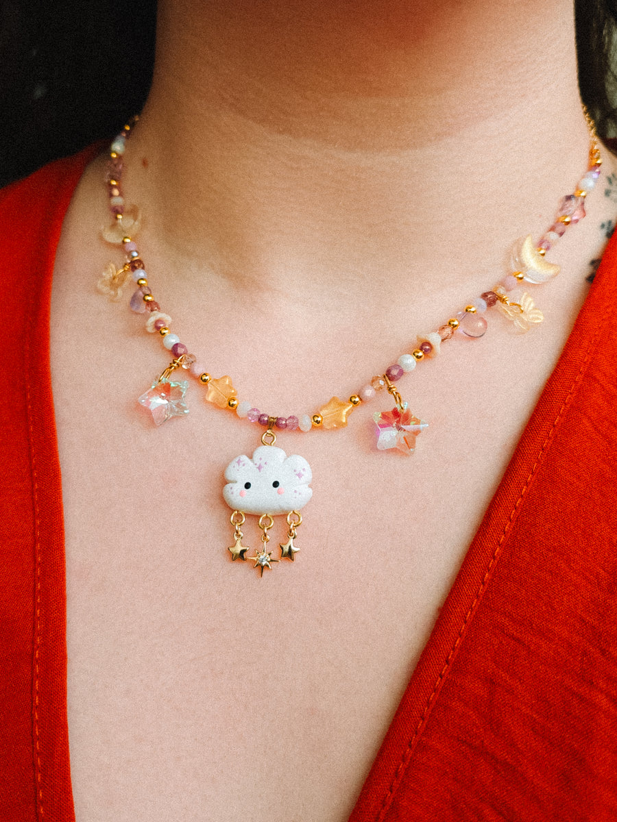 Starburst Cloud Glass Beaded Chain Necklace