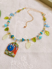 Blue Door Glass Beaded Chain Necklace