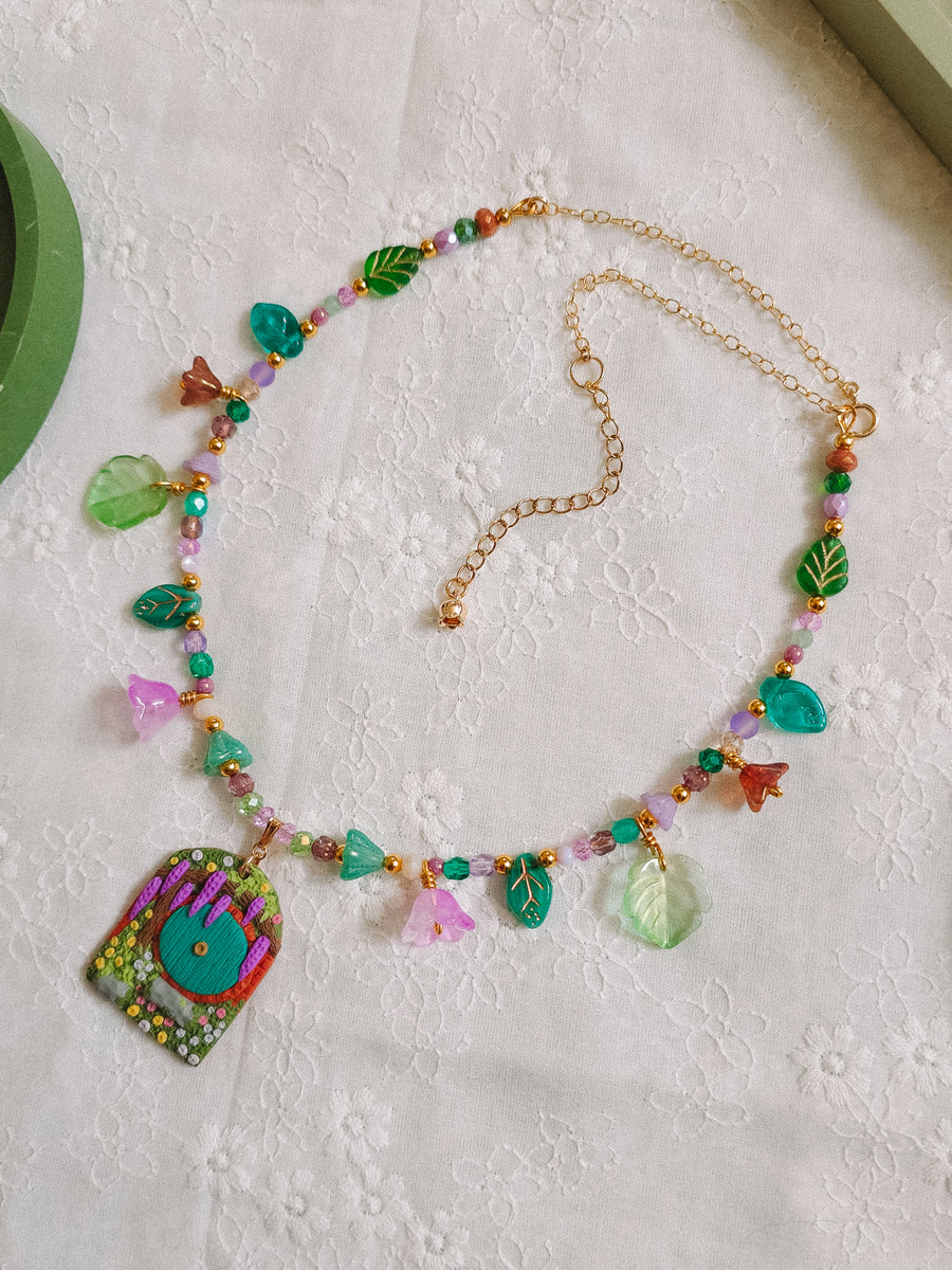 Teal Door Glass Beaded Chain Necklace