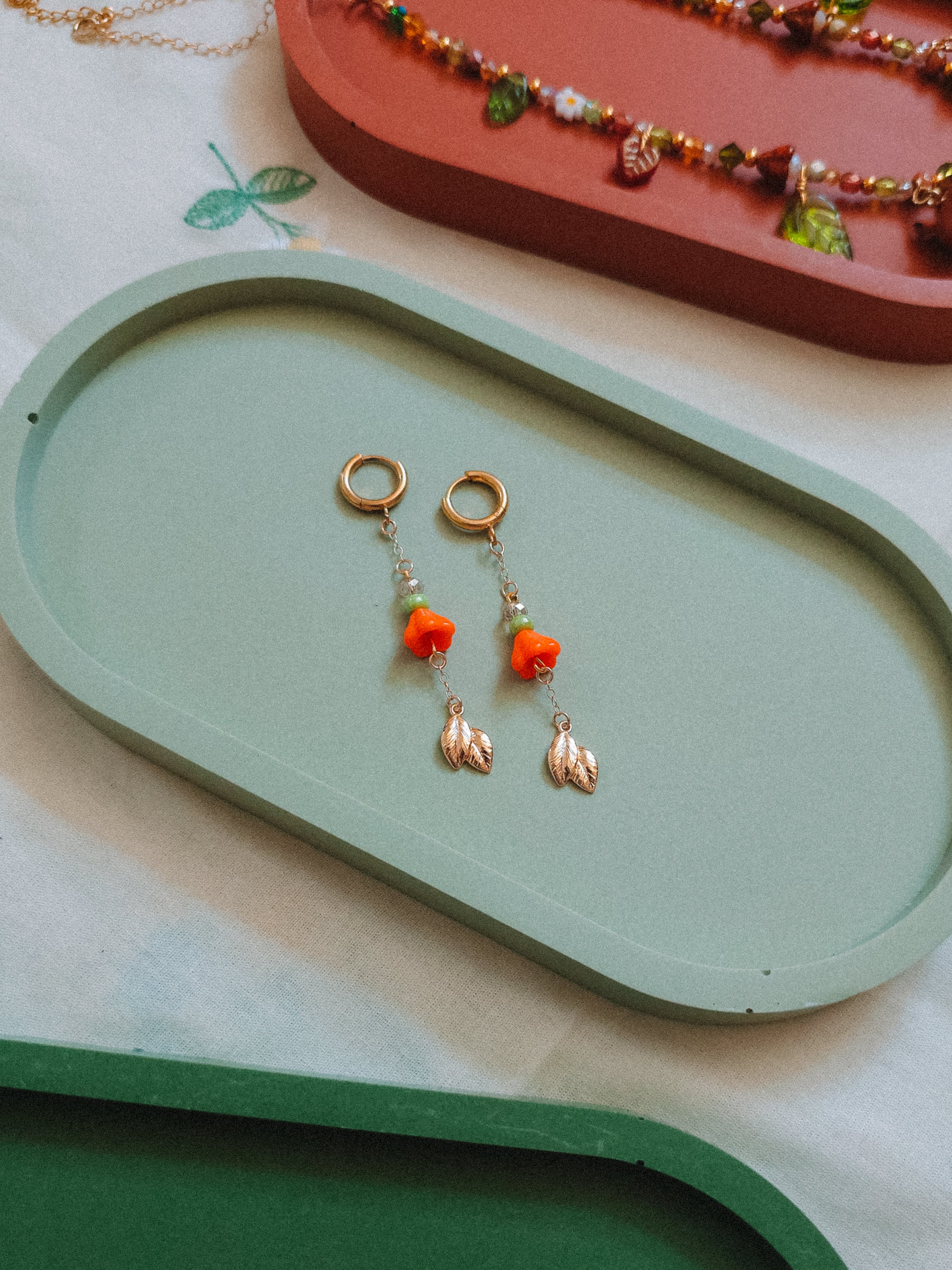 Orange Flower Dangle Earrings (for Fox & Flower necklaces)