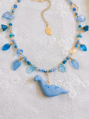 Blue Dino Glass Beaded Chain Necklaces