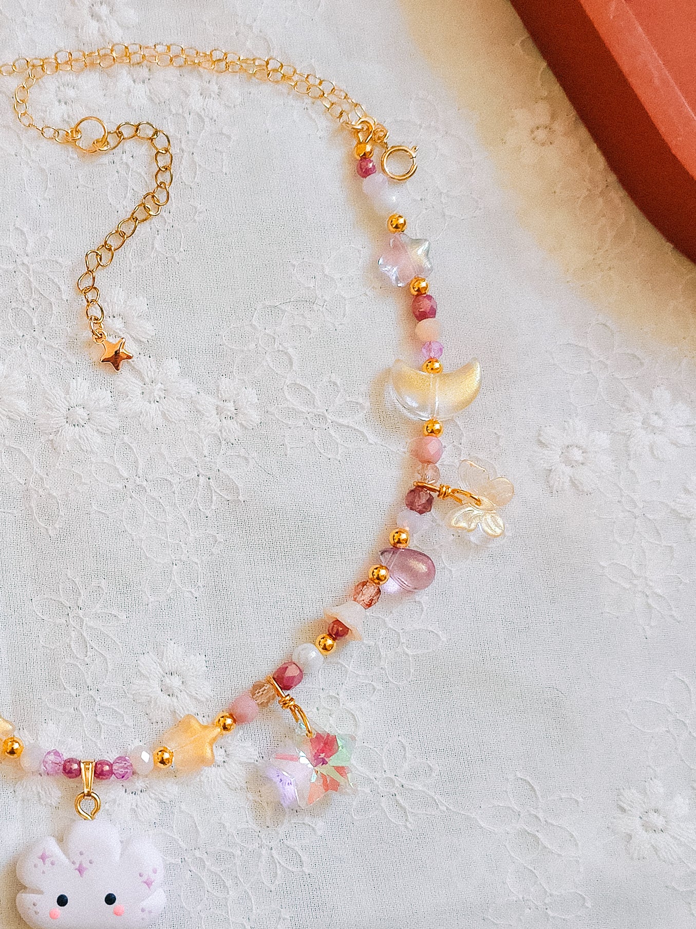 Starburst Cloud Glass Beaded Chain Necklace