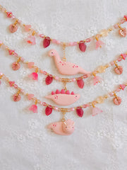 Pink Dino Glass Beaded Chain Necklaces
