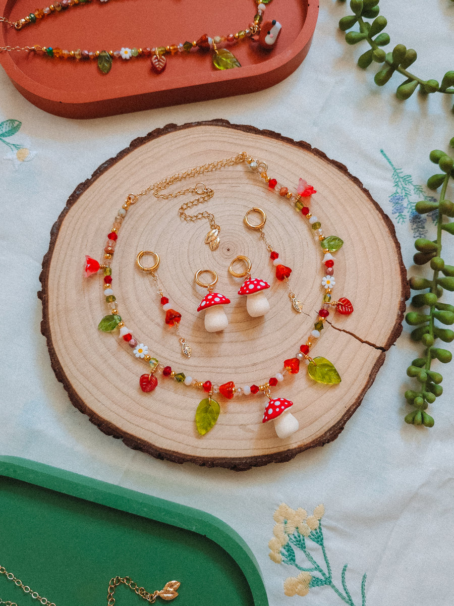 Red Flower Dangle Earrings (for Mushroom necklaces)