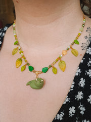 Olive Green Dino Glass Beaded Chain Necklaces