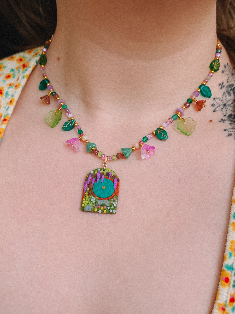 Teal Door Glass Beaded Chain Necklace