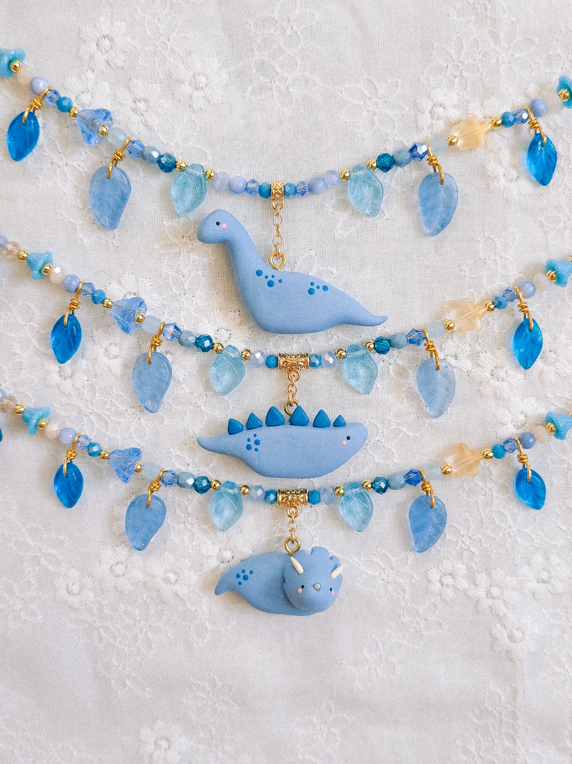 Blue Dino Glass Beaded Chain Necklaces