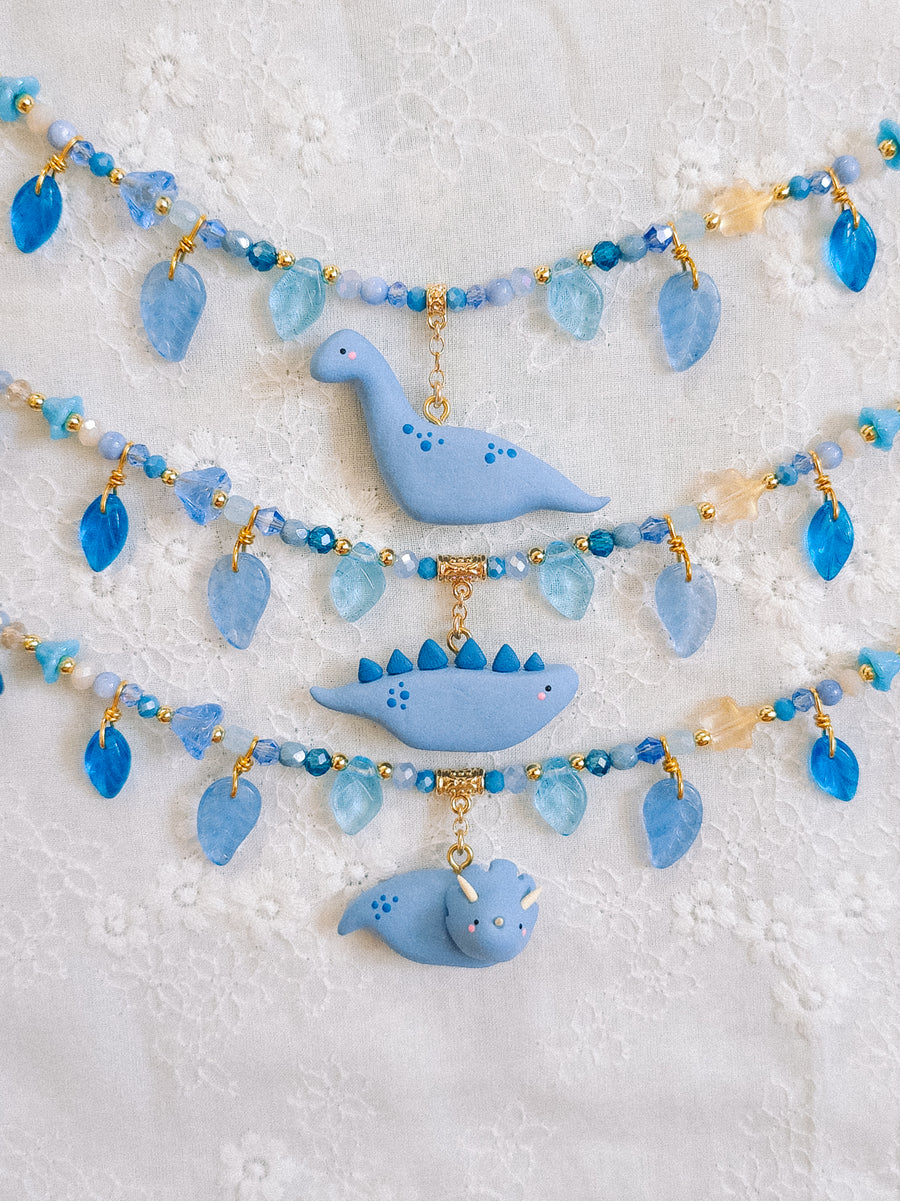 Blue Dino Glass Beaded Chain Necklaces
