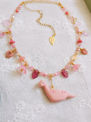 Pink Dino Glass Beaded Chain Necklaces
