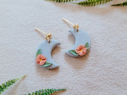 Floral Moon Earrings in Baby Blue and Pink