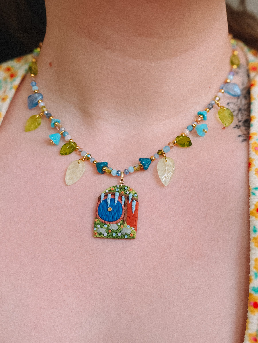 Blue Door Glass Beaded Chain Necklace