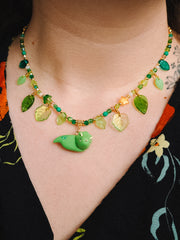 Grass Green Dino Glass Beaded Chain Necklaces