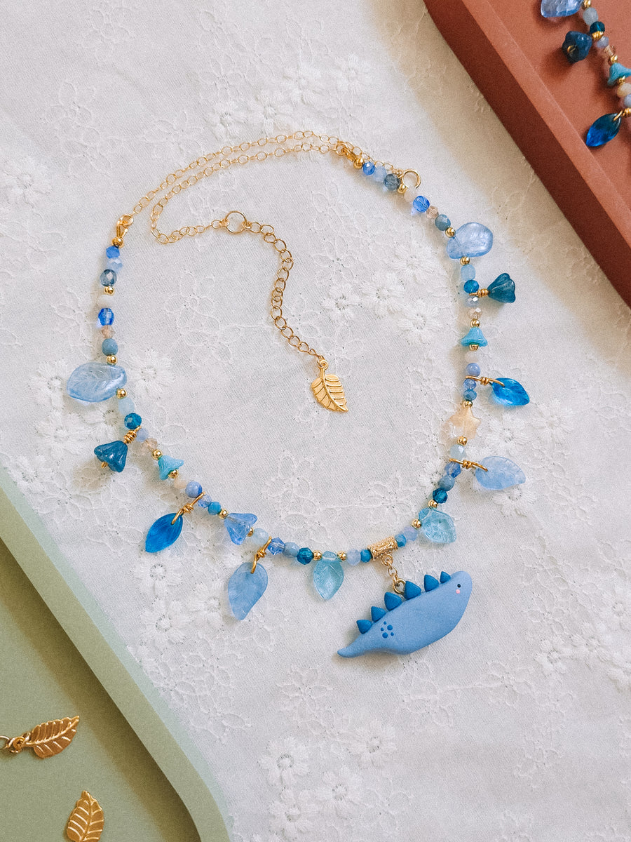 Blue Dino Glass Beaded Chain Necklaces