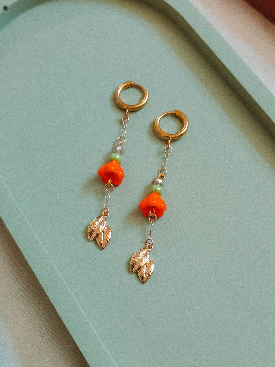 Orange Flower Dangle Earrings (for Fox & Flower necklaces)