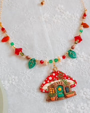 Mushroom Café Glass Beaded Chain Necklace