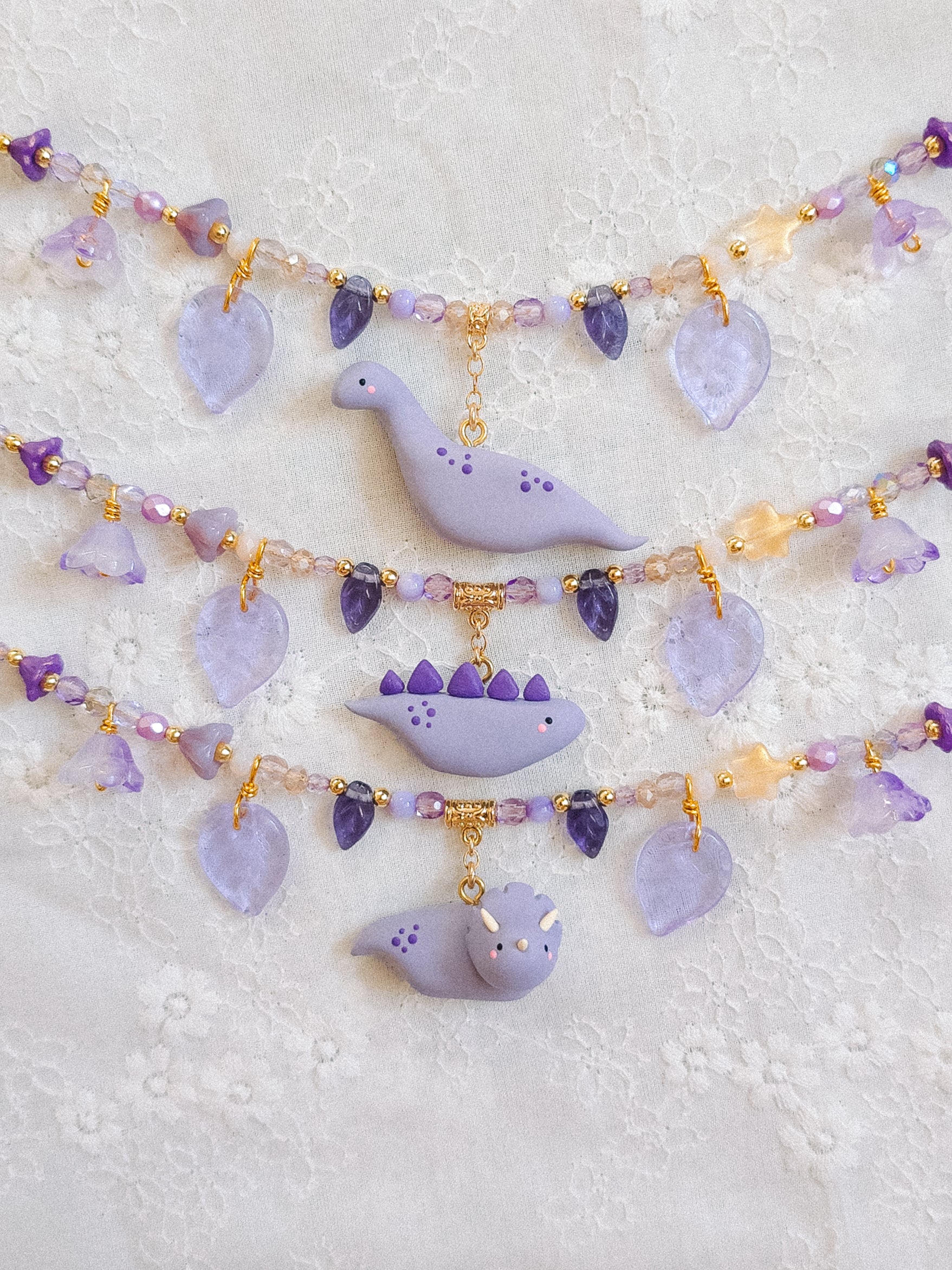 Lilac Dino Glass Beaded Chain Necklaces