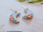 Floral Moon Earrings in Baby Blue and Pink