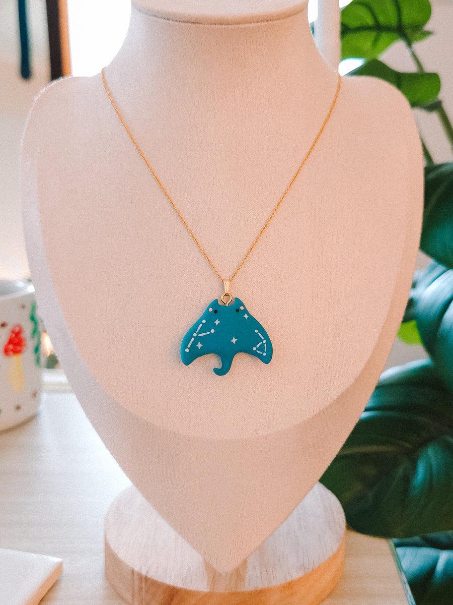 Cosmic Manta Ray Pendant & Chain Necklace