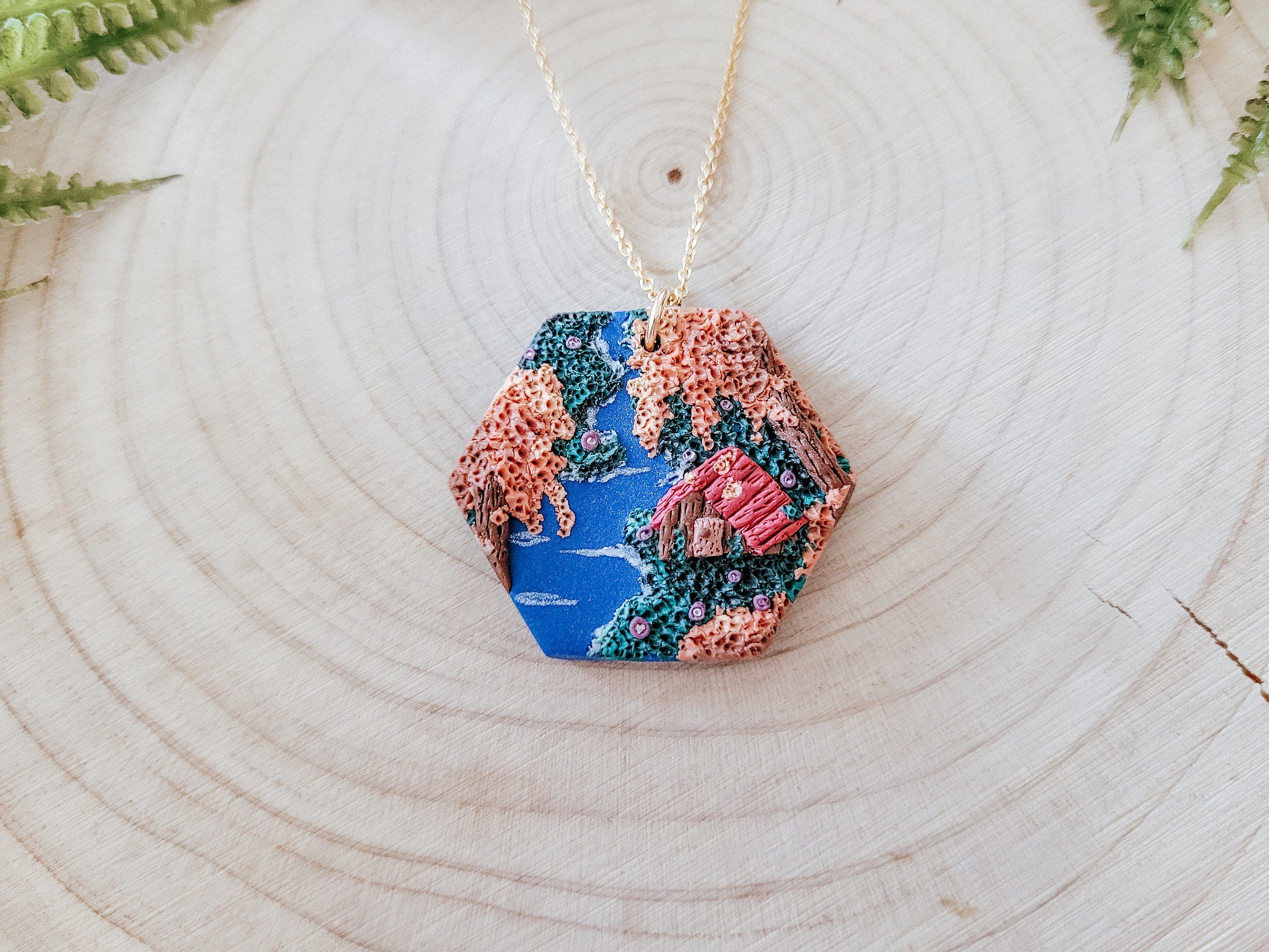 Detailed River & Cottage Scene Necklace